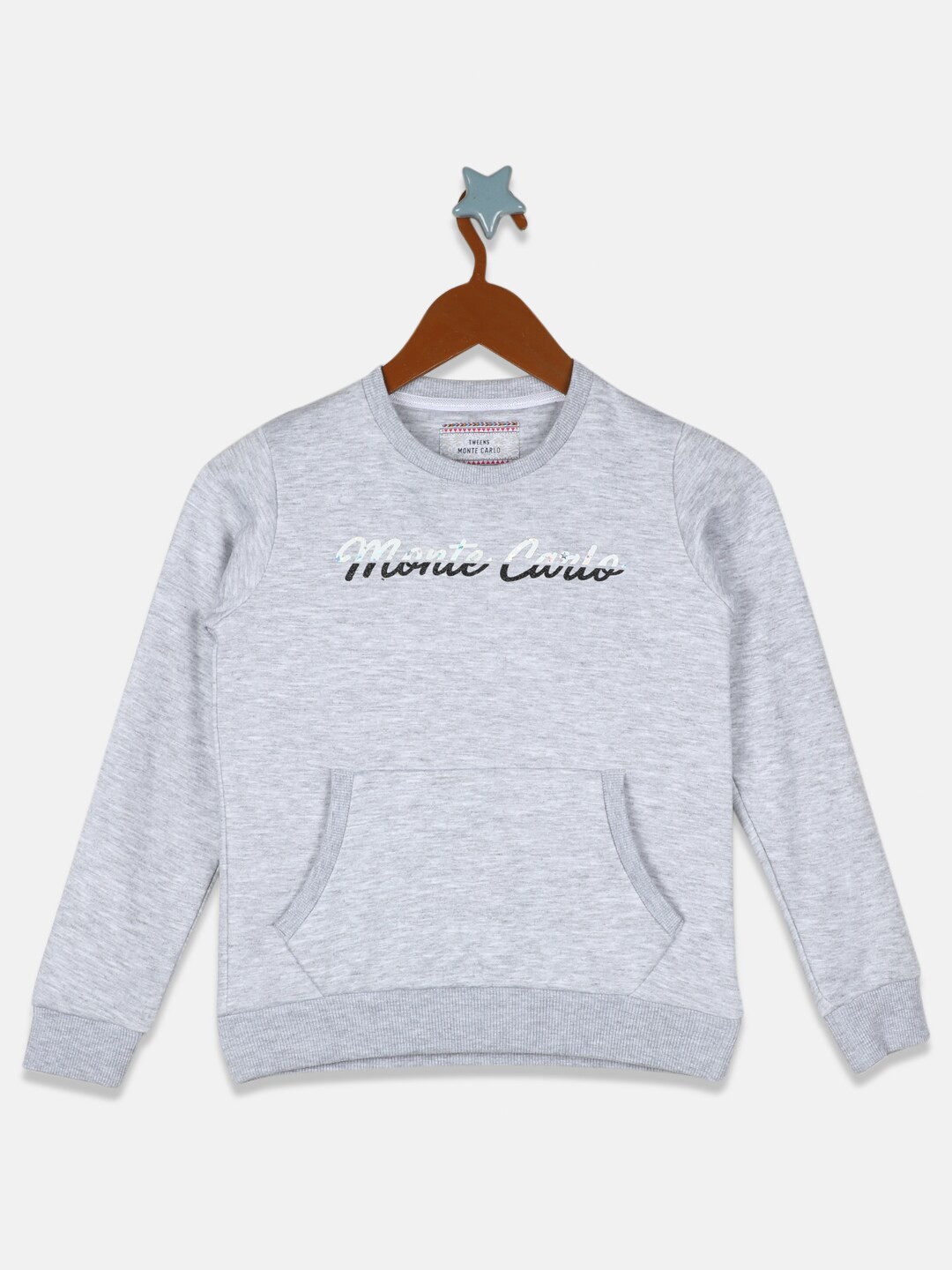 

Monte Carlo Girls Grey Melange Printed Sweatshirt
