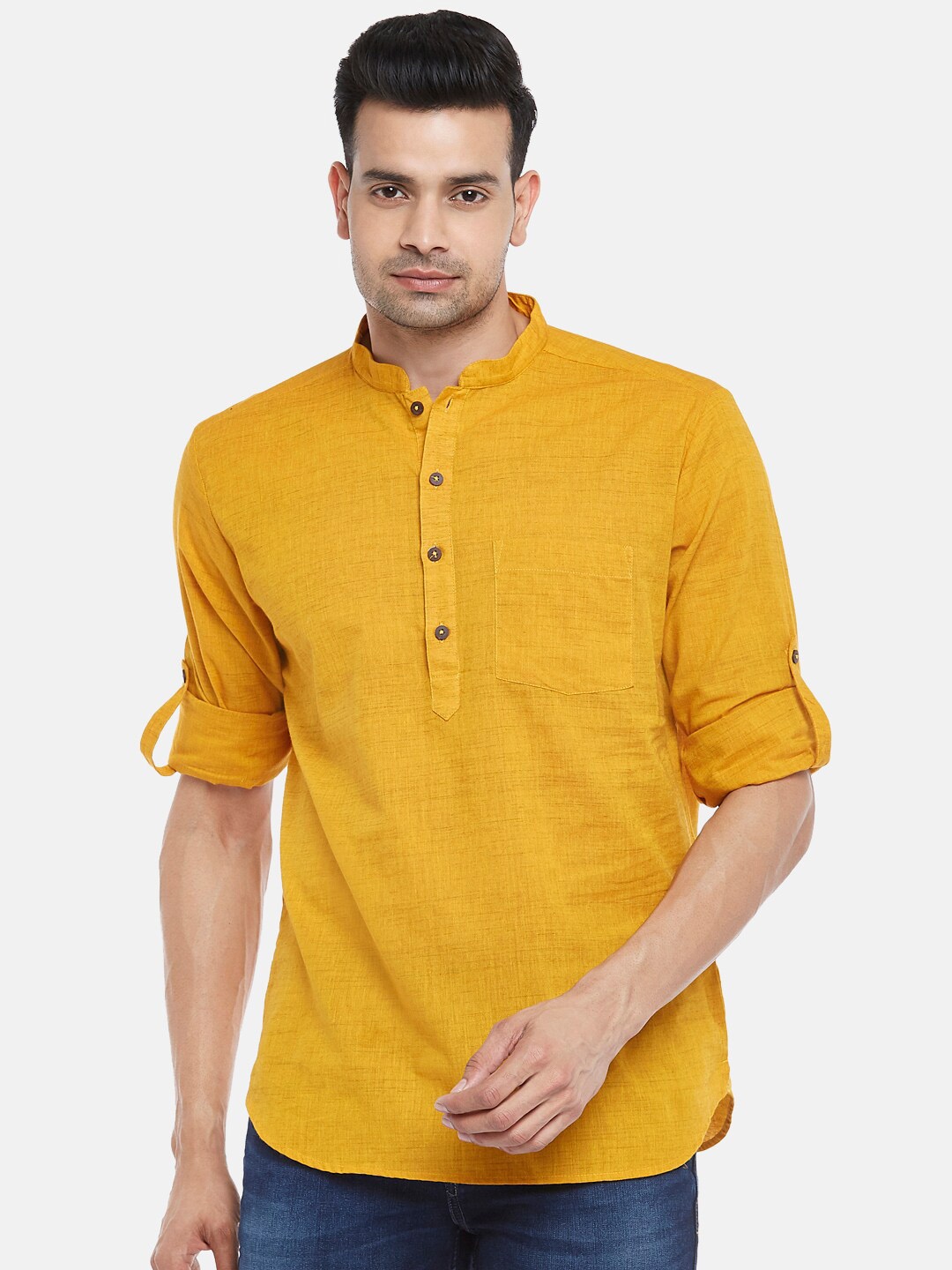 

indus route by Pantaloons Men Mustard Yellow Kurta