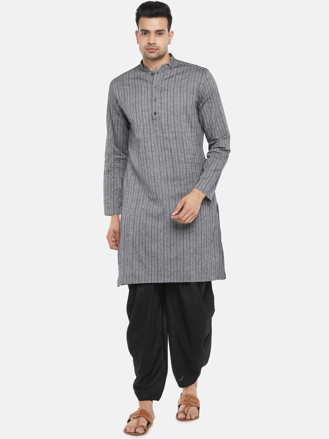 

indus route by Pantaloons Men Charcoal Grey Cotton Dobby Kurta
