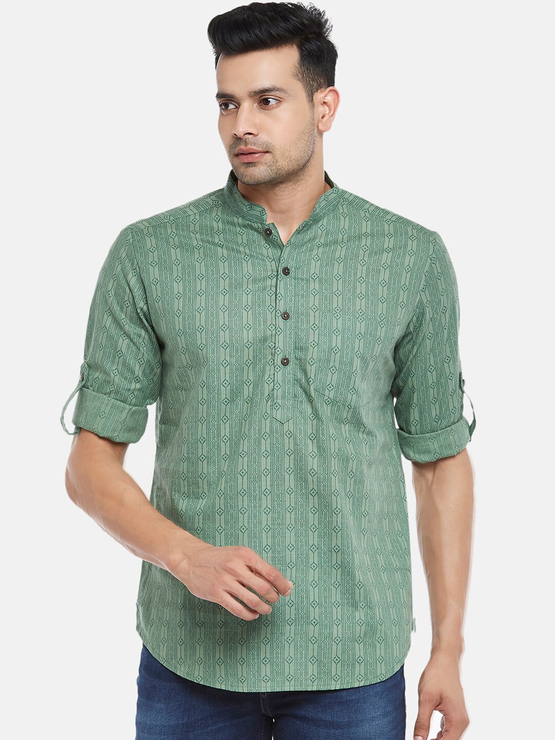 

indus route by Pantaloons Men Green Kurta