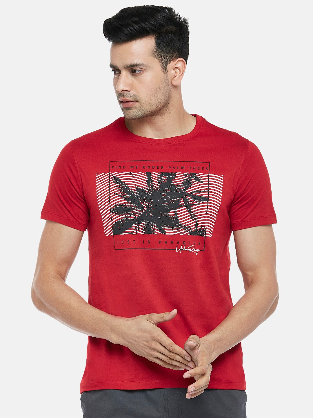 

Urban Ranger by pantaloons Men Red & Black Printed Pure Cotton Slim Fit T-shirt