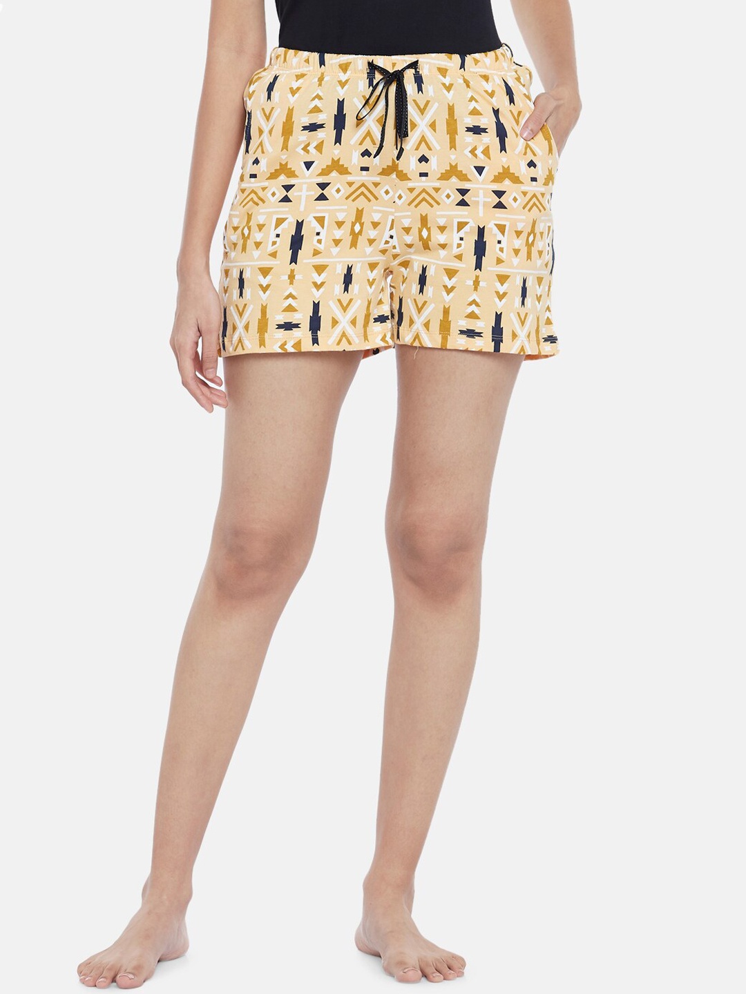

Dreamz by Pantaloons Women Brown Geometric Printed Lounge Shorts