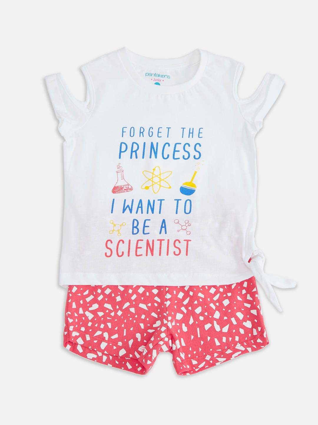 

Pantaloons Junior Girls White & Red Printed Night suit
