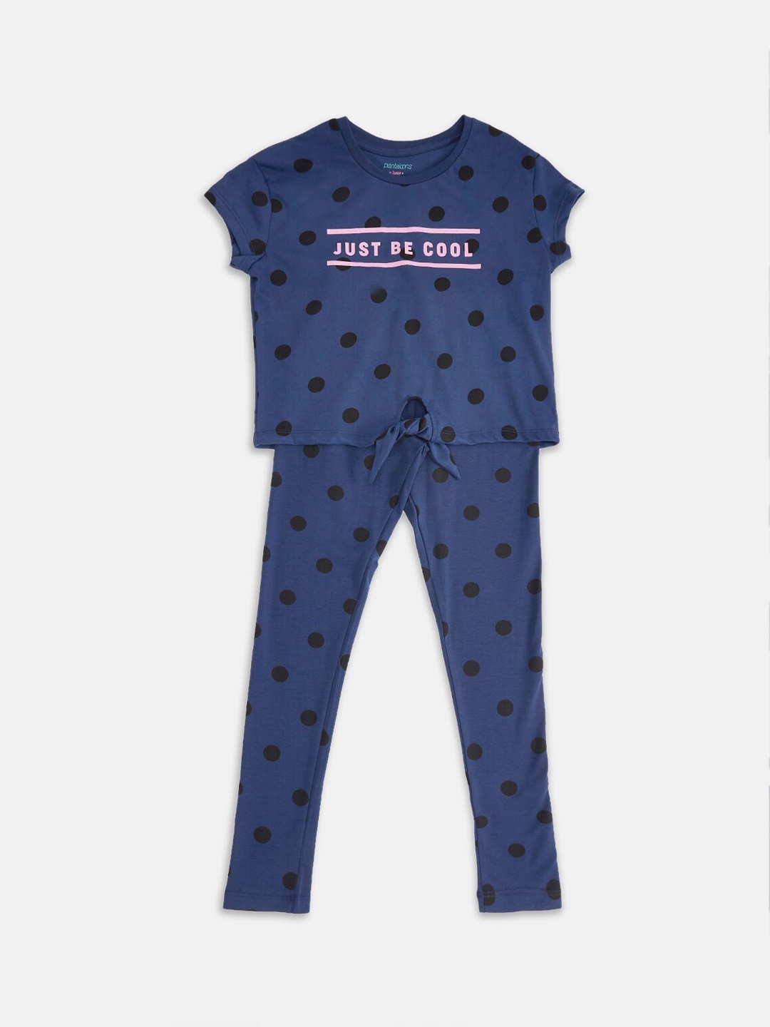 

Pantaloons Junior Girls Navy Blue & Black Printed Night suit