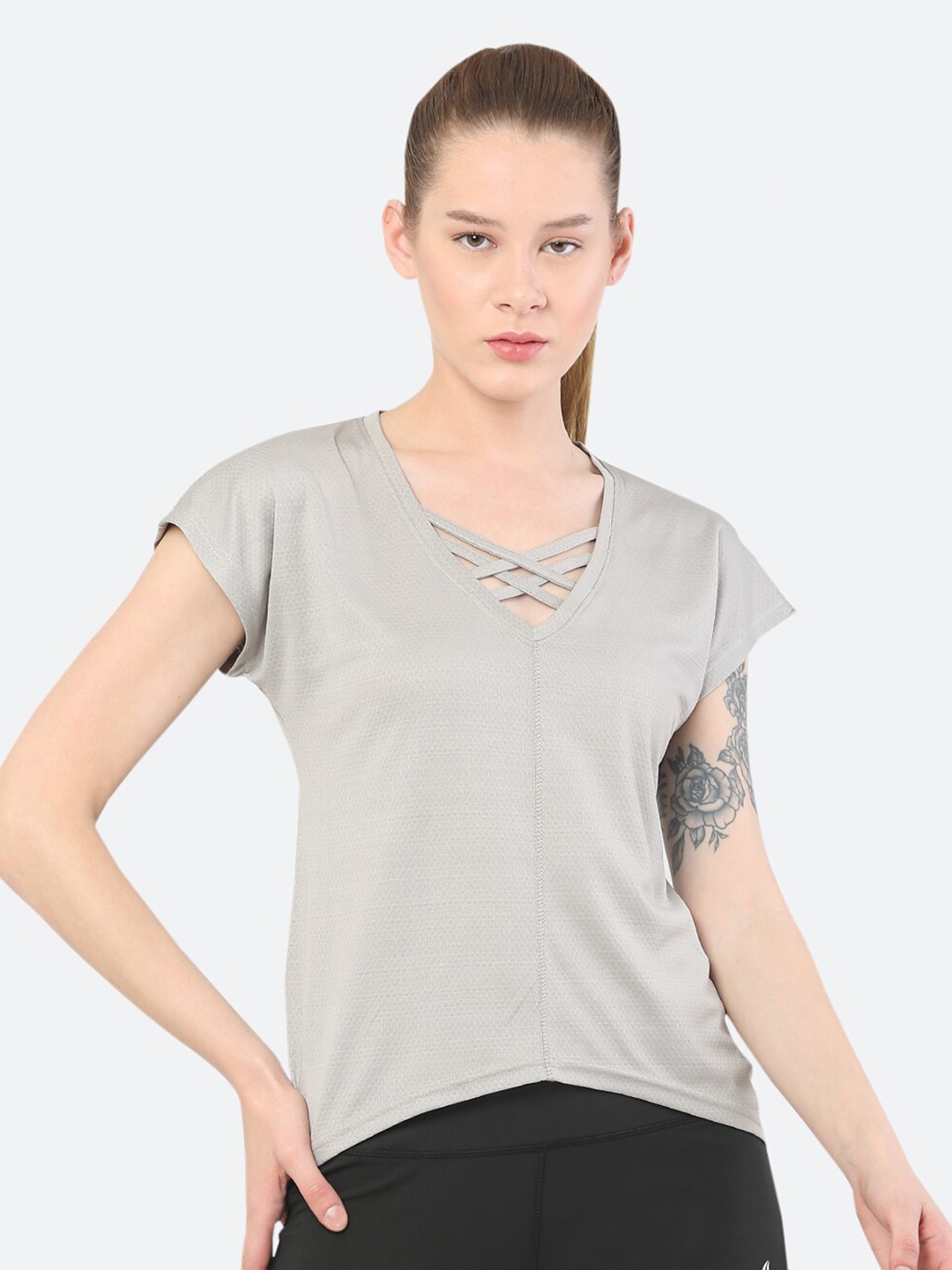 

FITLEASURE Grey Extended Sleeves Top