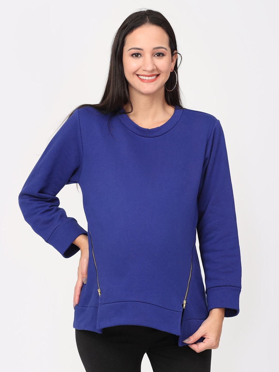 

The Mom Store Women Blue Maternity and Nursing Pure Cotton Sweatshirt