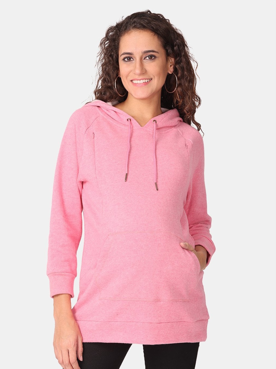 

The Mom Store Women Pink Maternity and Nursing Pure Cotton Hooded Sweatshirt