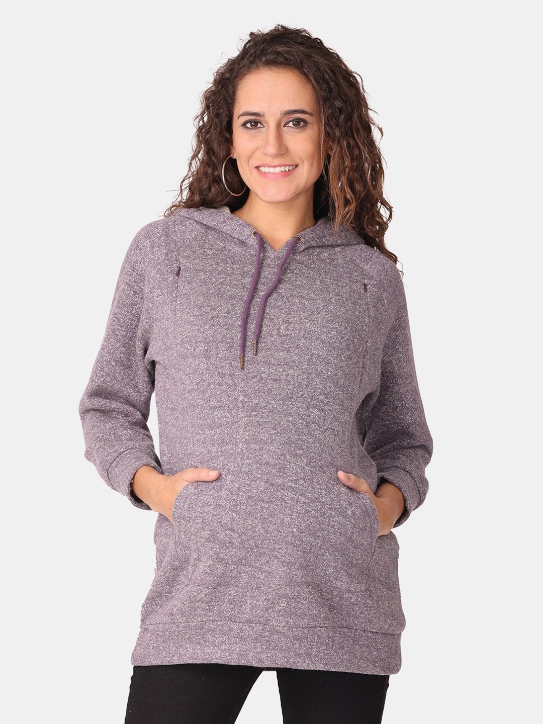 

The Mom Store Women Violet Maternity and Nursing Pure Cotton Hooded Sweatshirt