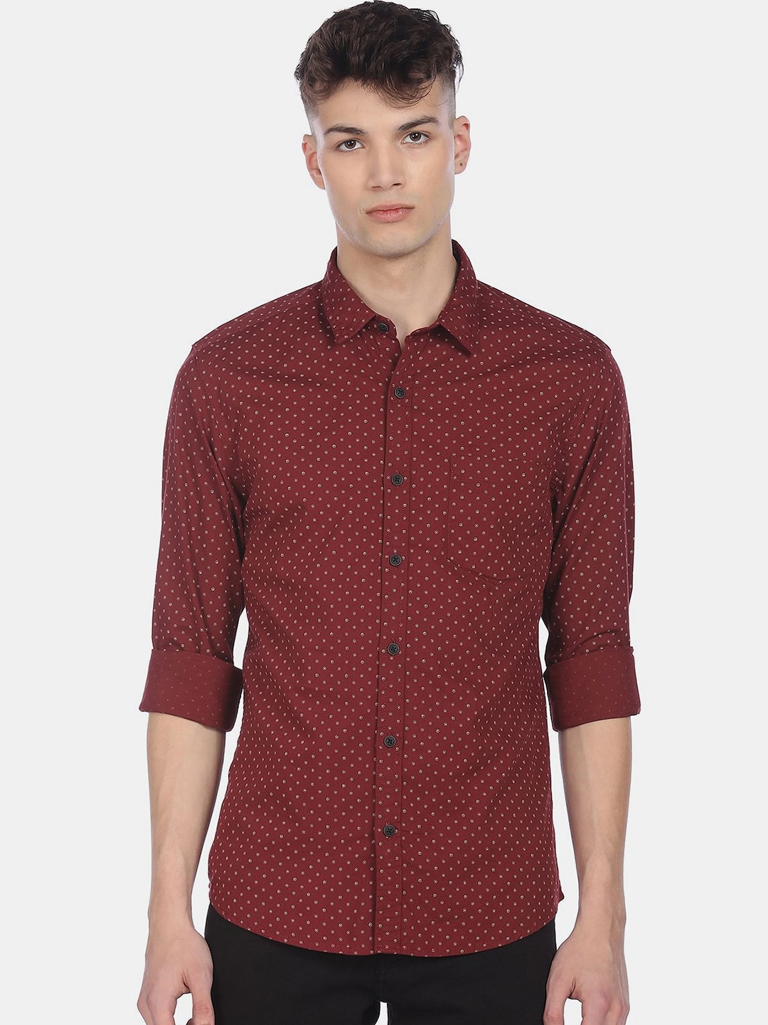 

Flying Machine Men Maroon Slim Fit Printed Casual Shirt
