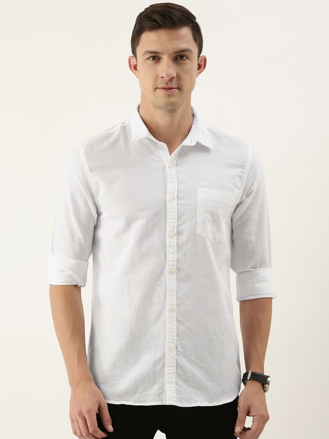 

Flying Machine Men White Solid Slim Fit Casual Shirt