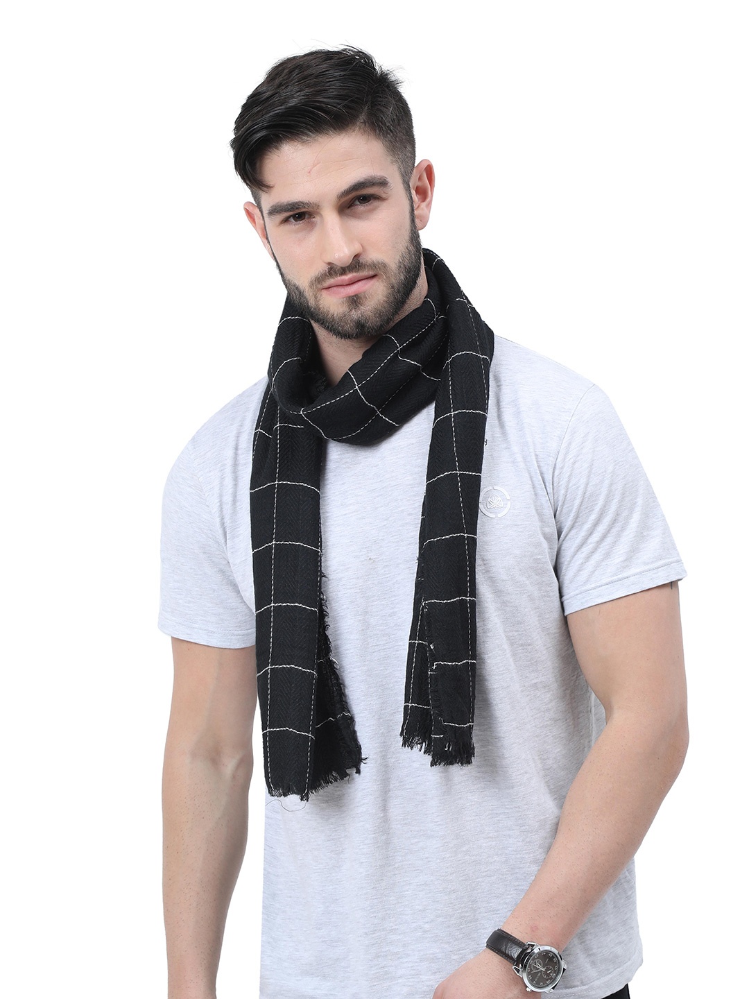 

FabSeasons Unisex Black & White Checked Cotton Scarf