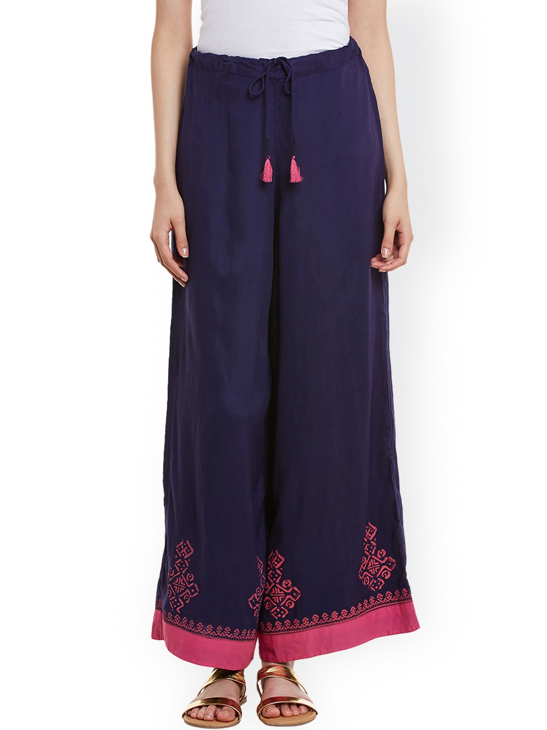 

Bitterlime Women Navy Blue Printed Relaxed Fit Palazzo Trousers