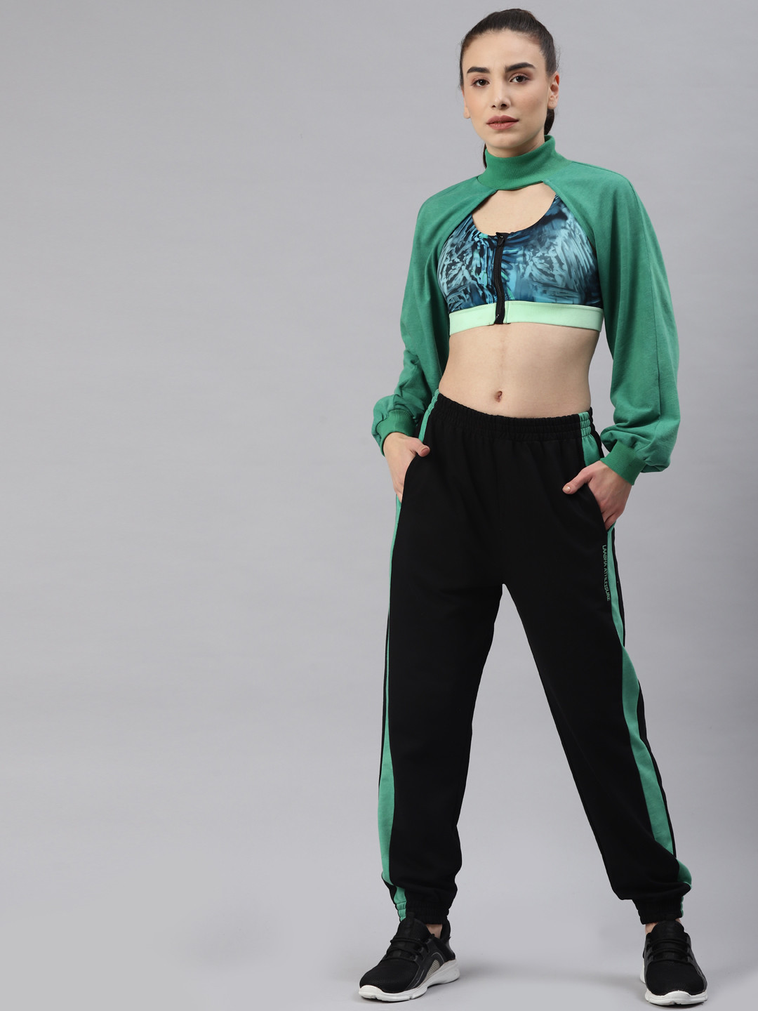

Laabha Women Green & Black Solid Athleisure Tracksuit