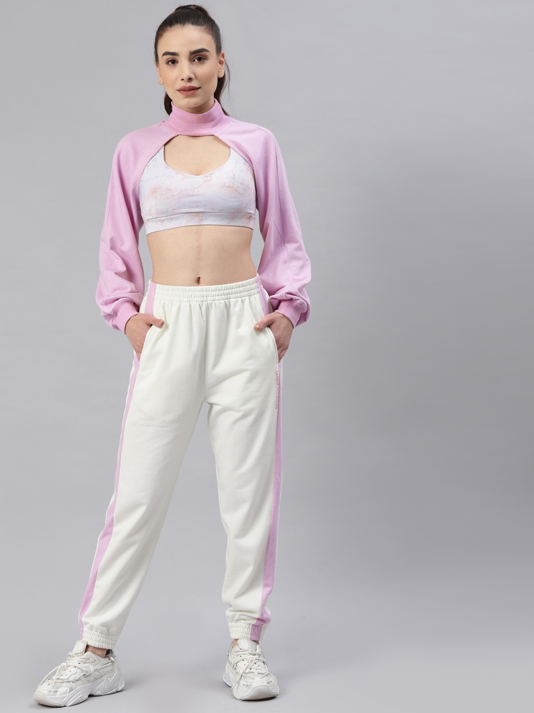 

Laabha Women Pink & White Solid Athleisure Tracksuit