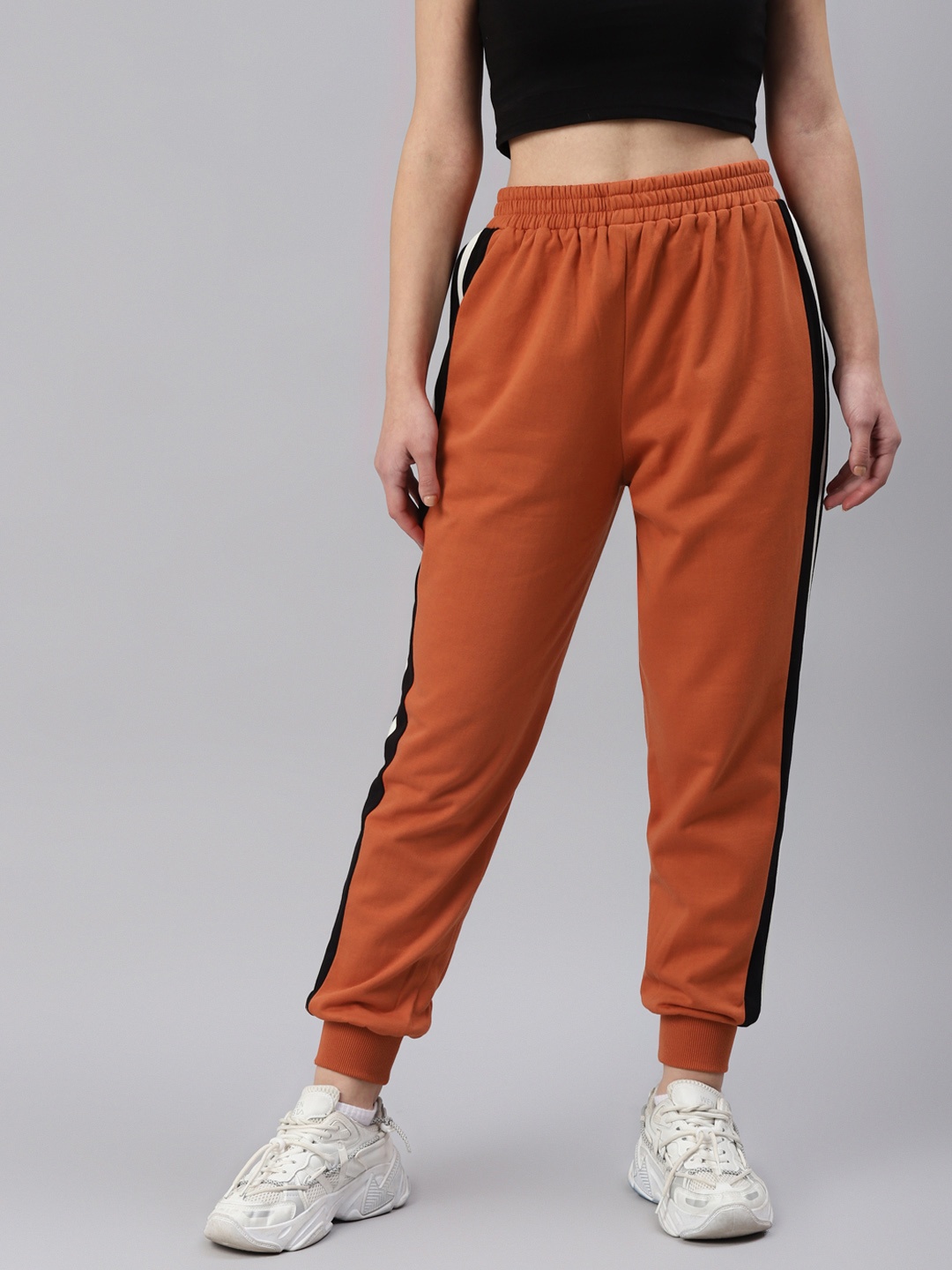 

Laabha Women Rust & Black Regular Fit Jogger Track Pants