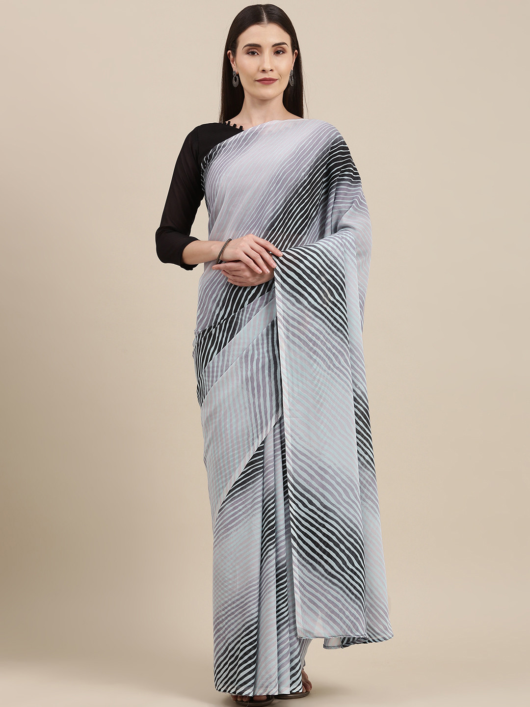 

KALINI Blue & Black Leheriya Print Saree