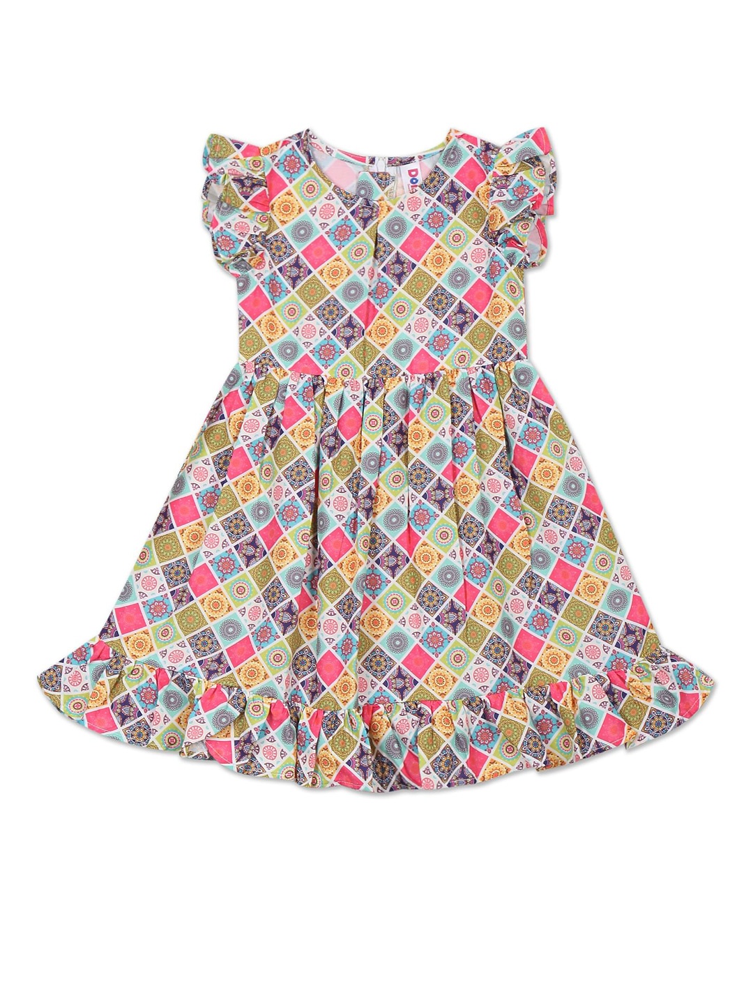 

Donuts Girls Pink & Blue Ethnic Motifs Printed Dress