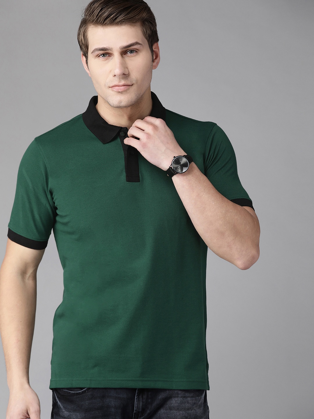 

Park Avenue Men Green Polo Collar Slim Fit T-shirt