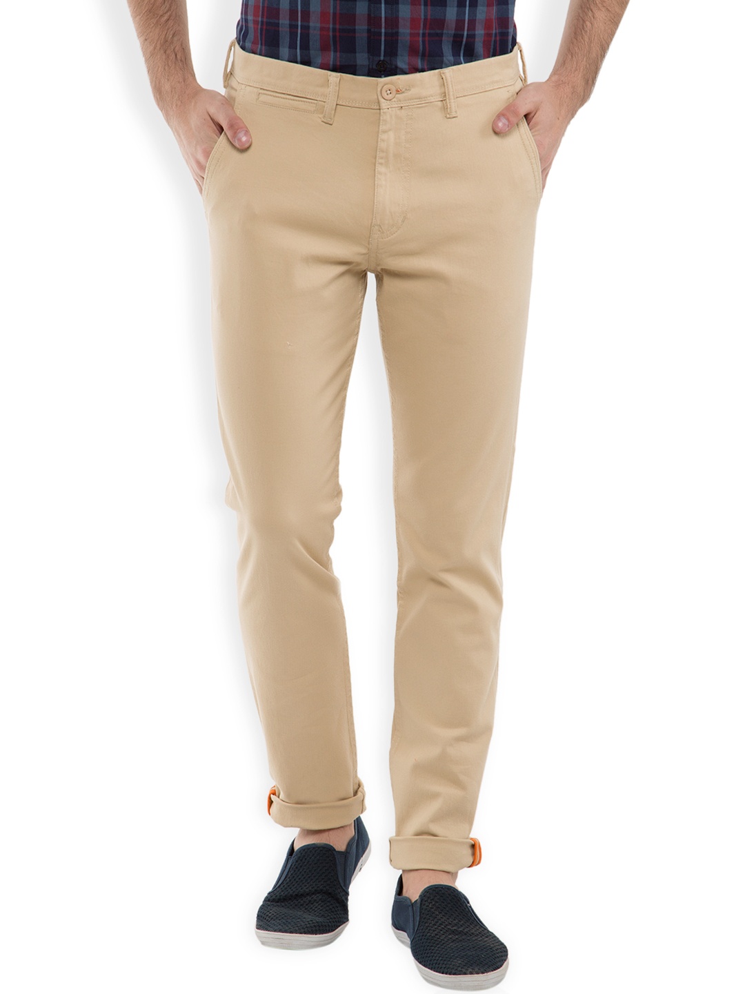 

LOCOMOTIVE Men Beige Solid Slim Fit Chino Trousers