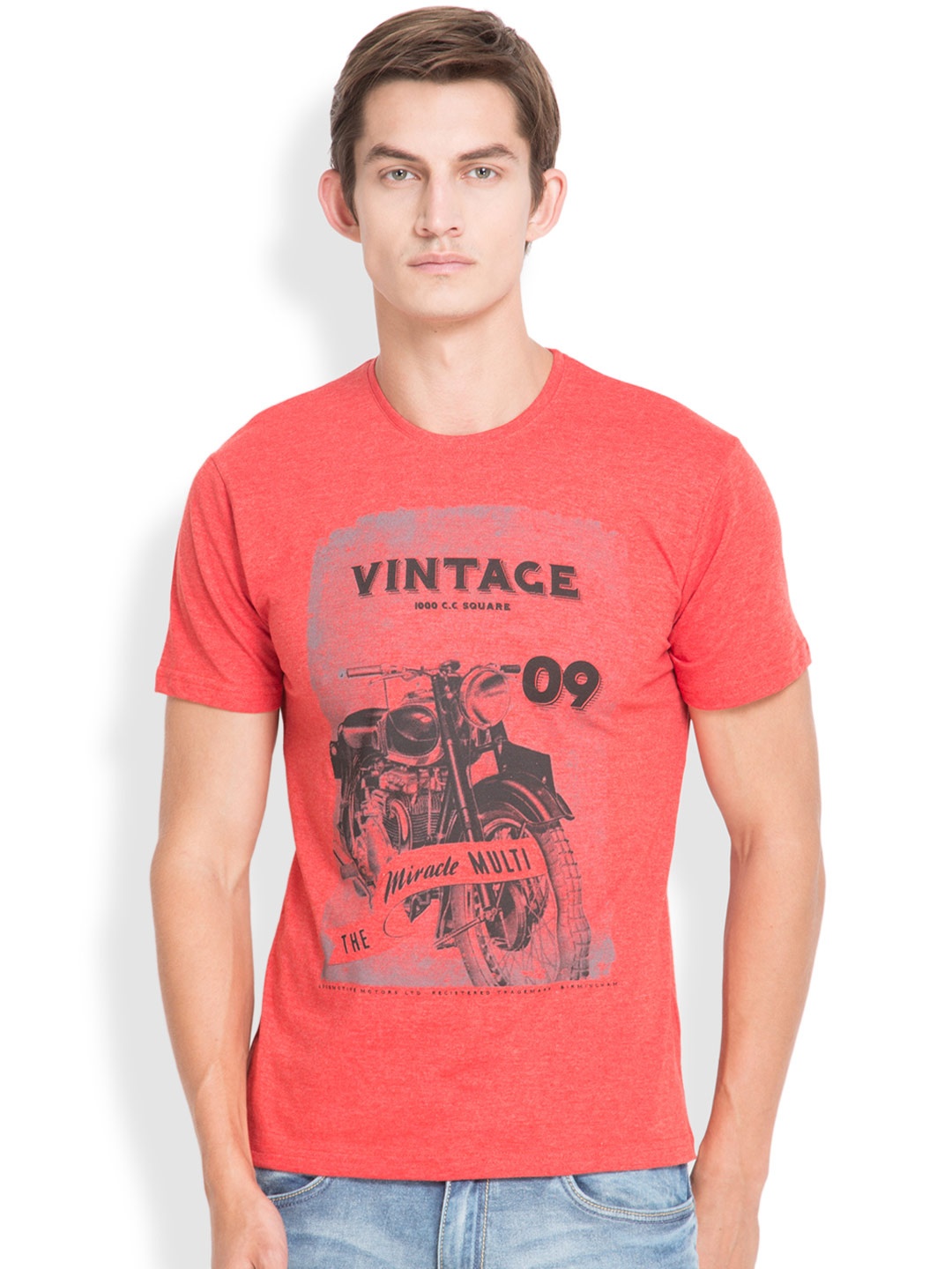 

LOCOMOTIVE Men Red Printed Round Neck T-shirt