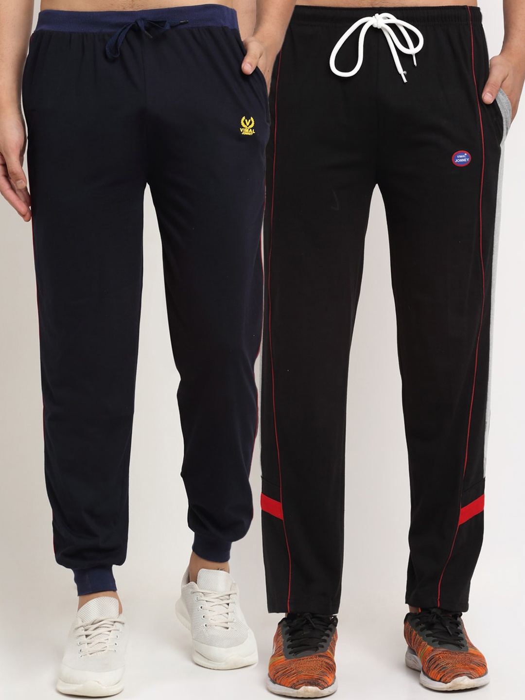 

VIMAL JONNEY Men Pack Of 2 Black & Navy Blue Solid Track Pants