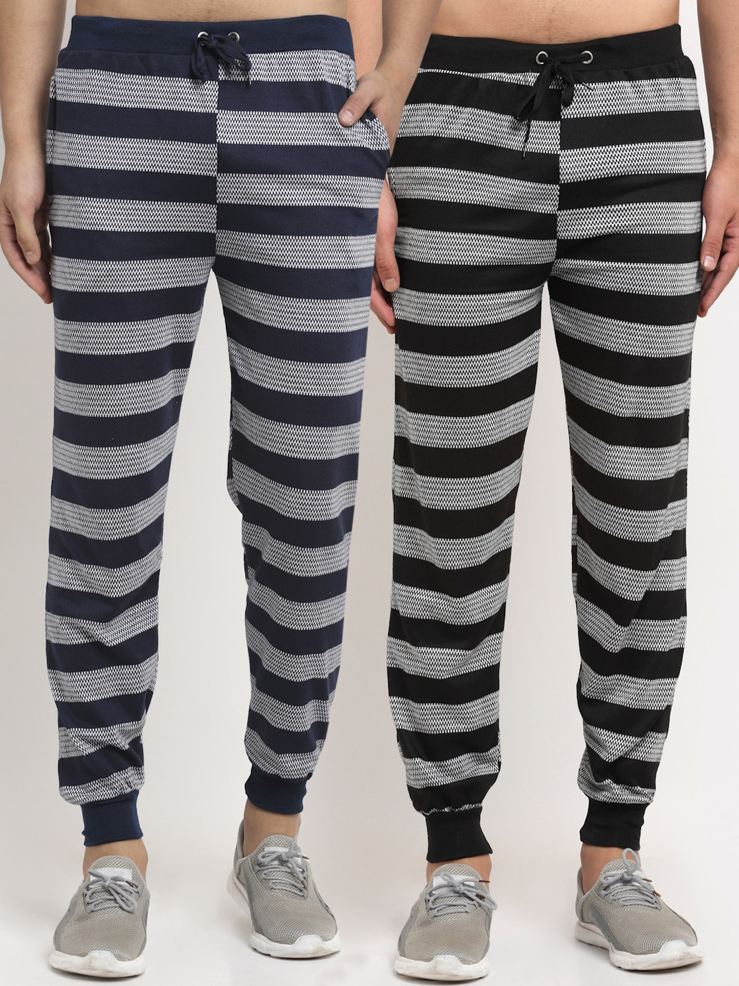 

VIMAL JONNEY Men Pack Of 2 Striped Joggers, Black