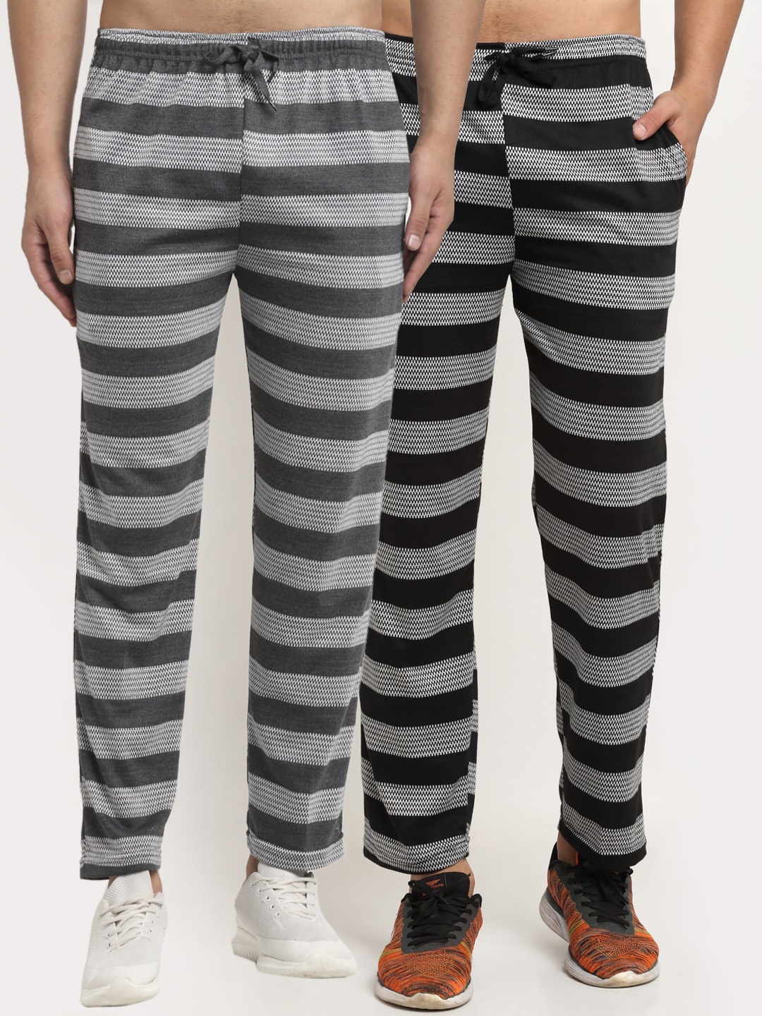 

VIMAL JONNEY Men Pack Of 2 Striped Track Pants, Black
