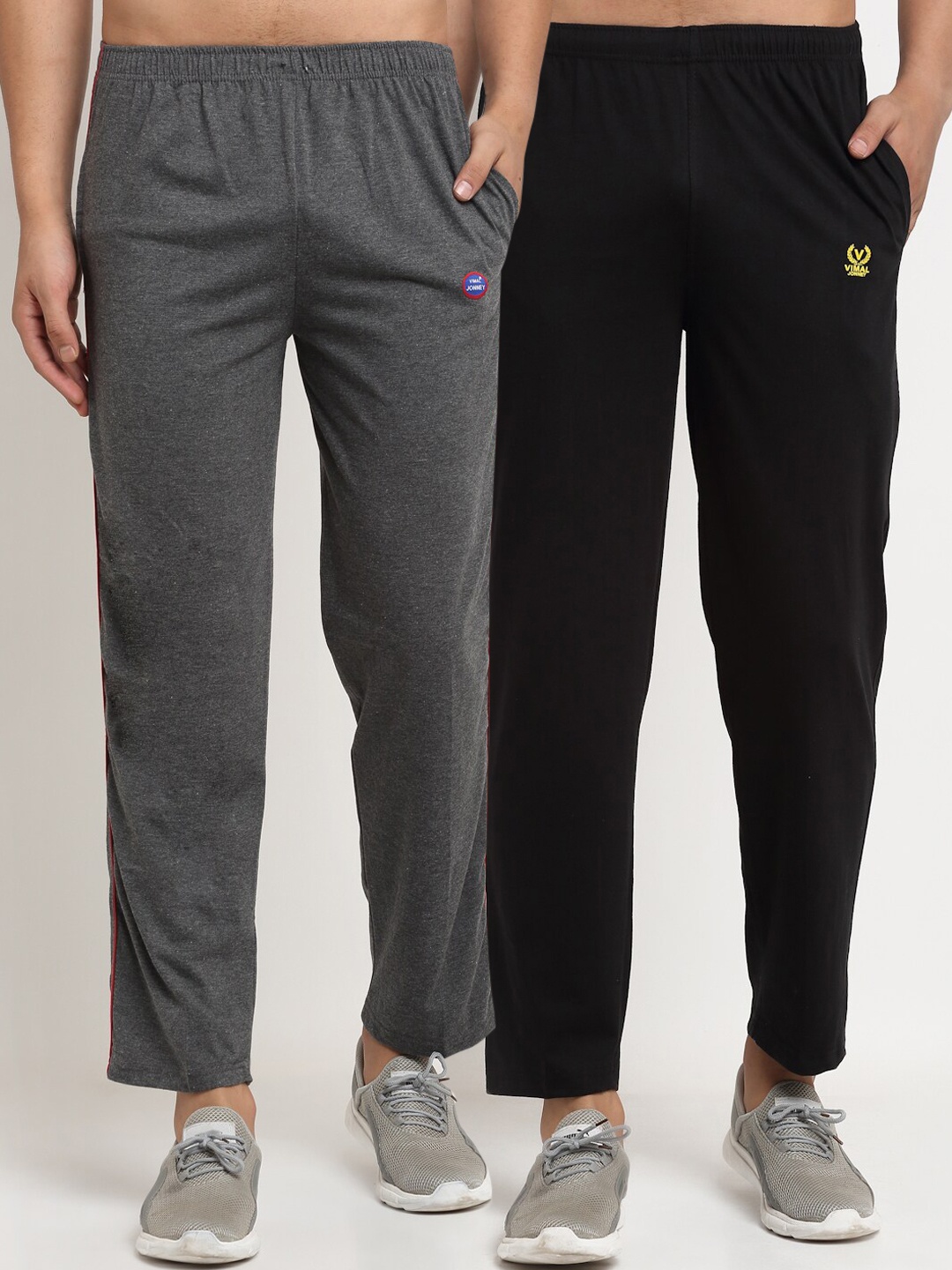 

MACK JONNEY Men Pack Of 2 Grey & Black Solid Track Pants