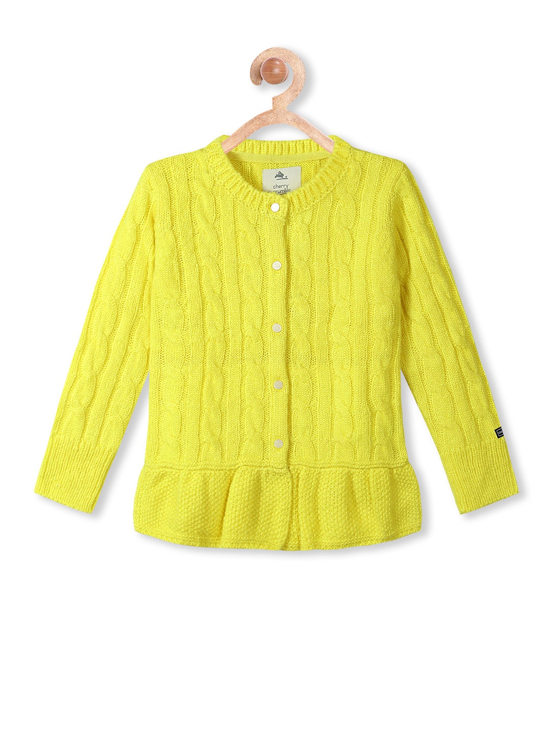 

Cherry Crumble Girls Yellow Cable-Knit Cardigan