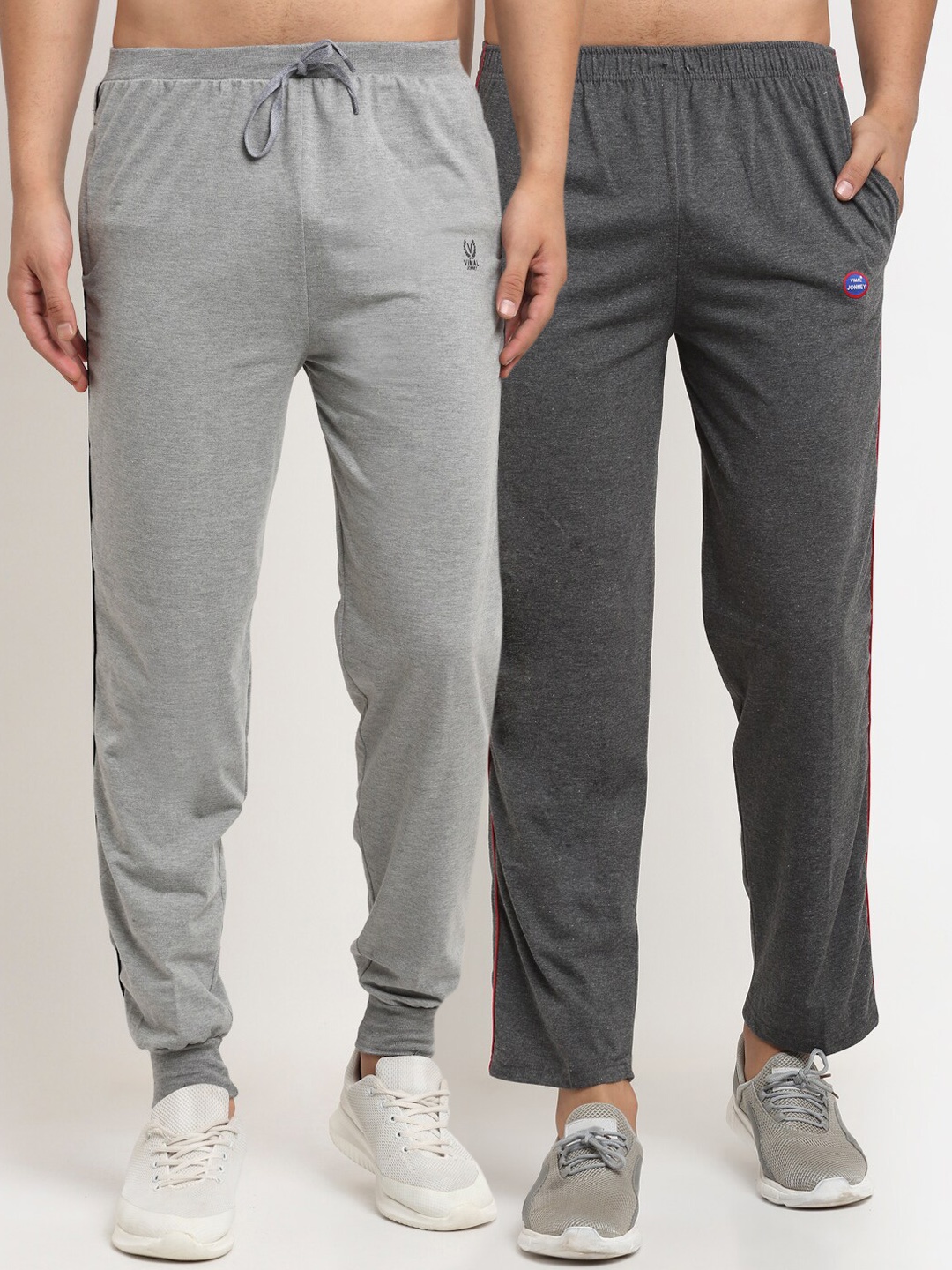 

VIMAL JONNEY Men Pack Of 2 Solid Track Pants, Grey melange