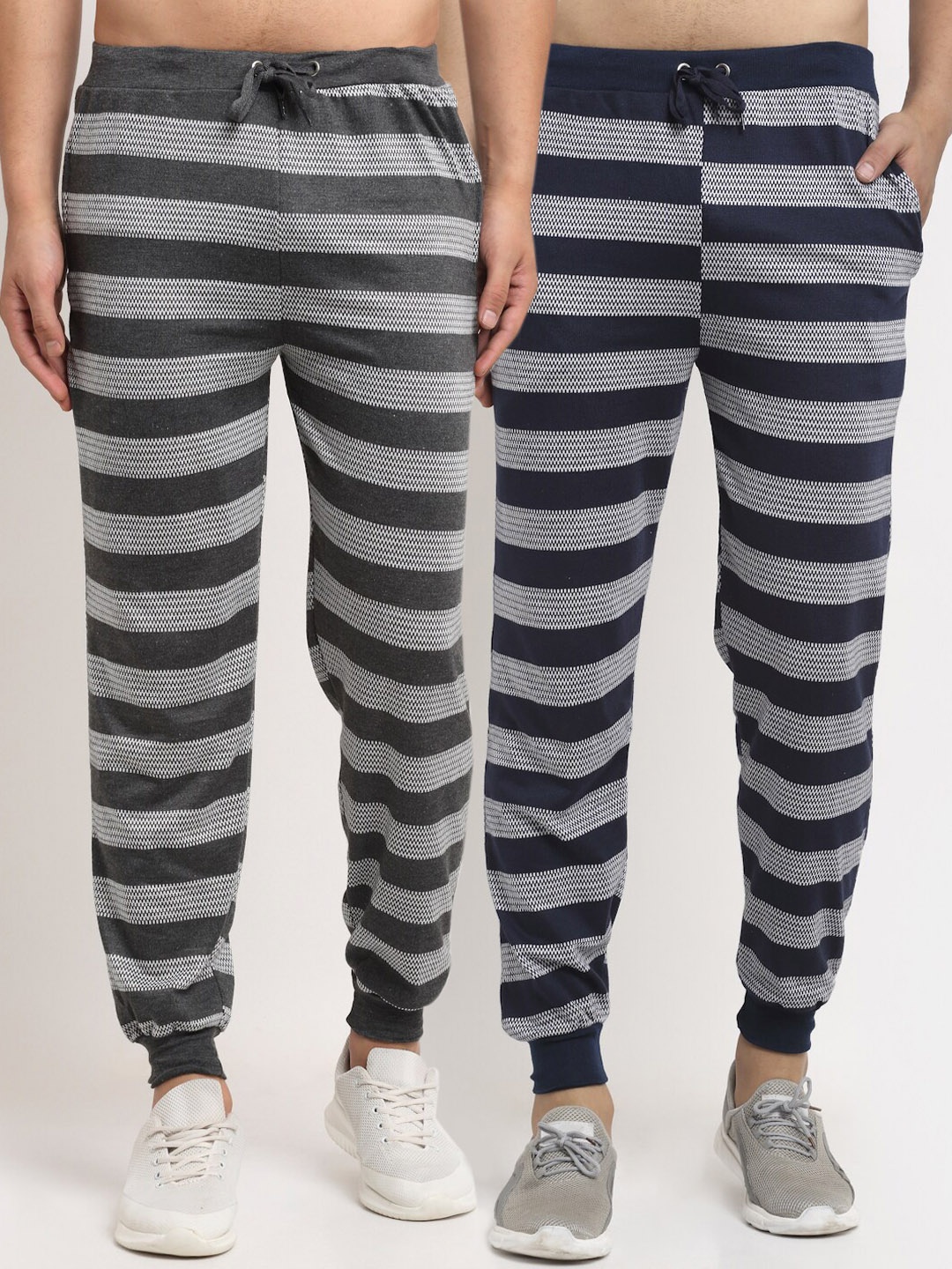 

VIMAL JONNEY Men Pack of 2 Striped Joggers, Navy blue