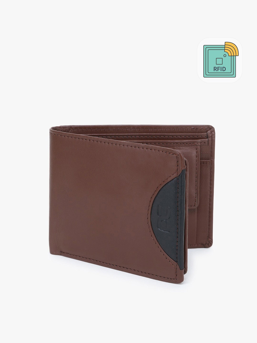 

Dezire Crafts Men Brown & Black Cut Work Leather Two Fold Wallet