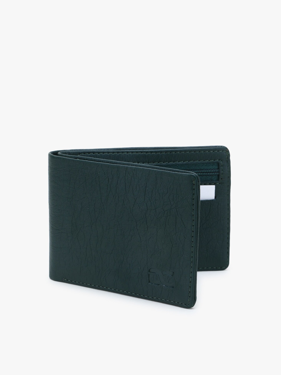 

Dezire Crafts Men Green Textured Zip Detail PU Two Fold Wallet