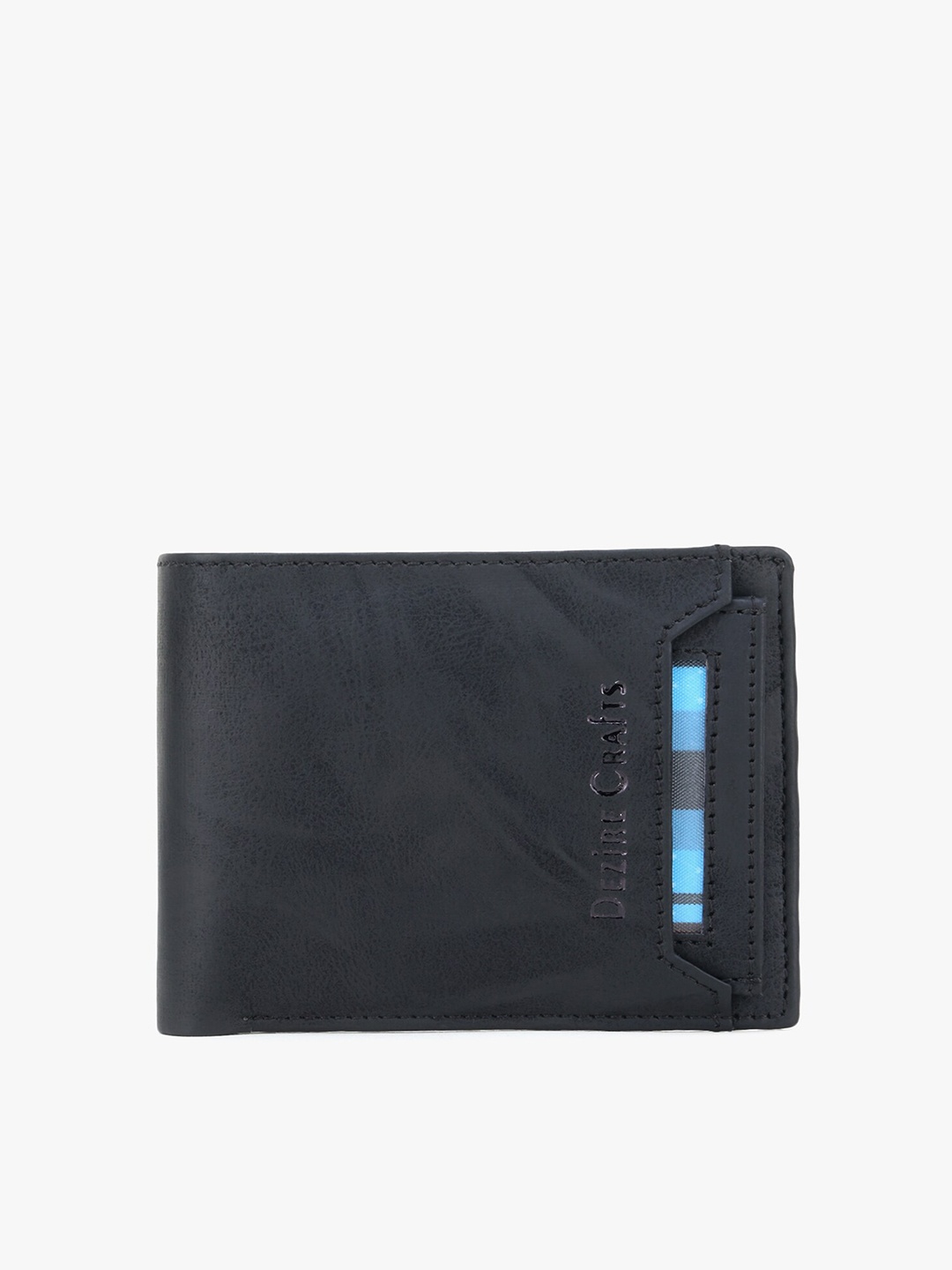 

Dezire Crafts Men Black Cut Work PU Two Fold Wallet