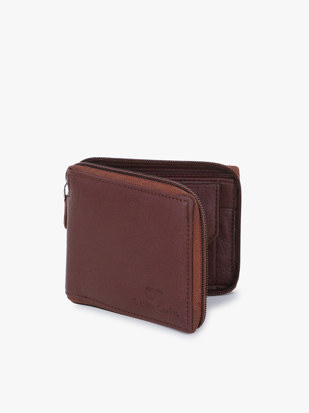 

Dezire Crafts Men Brown Textured Zip Around Wallet