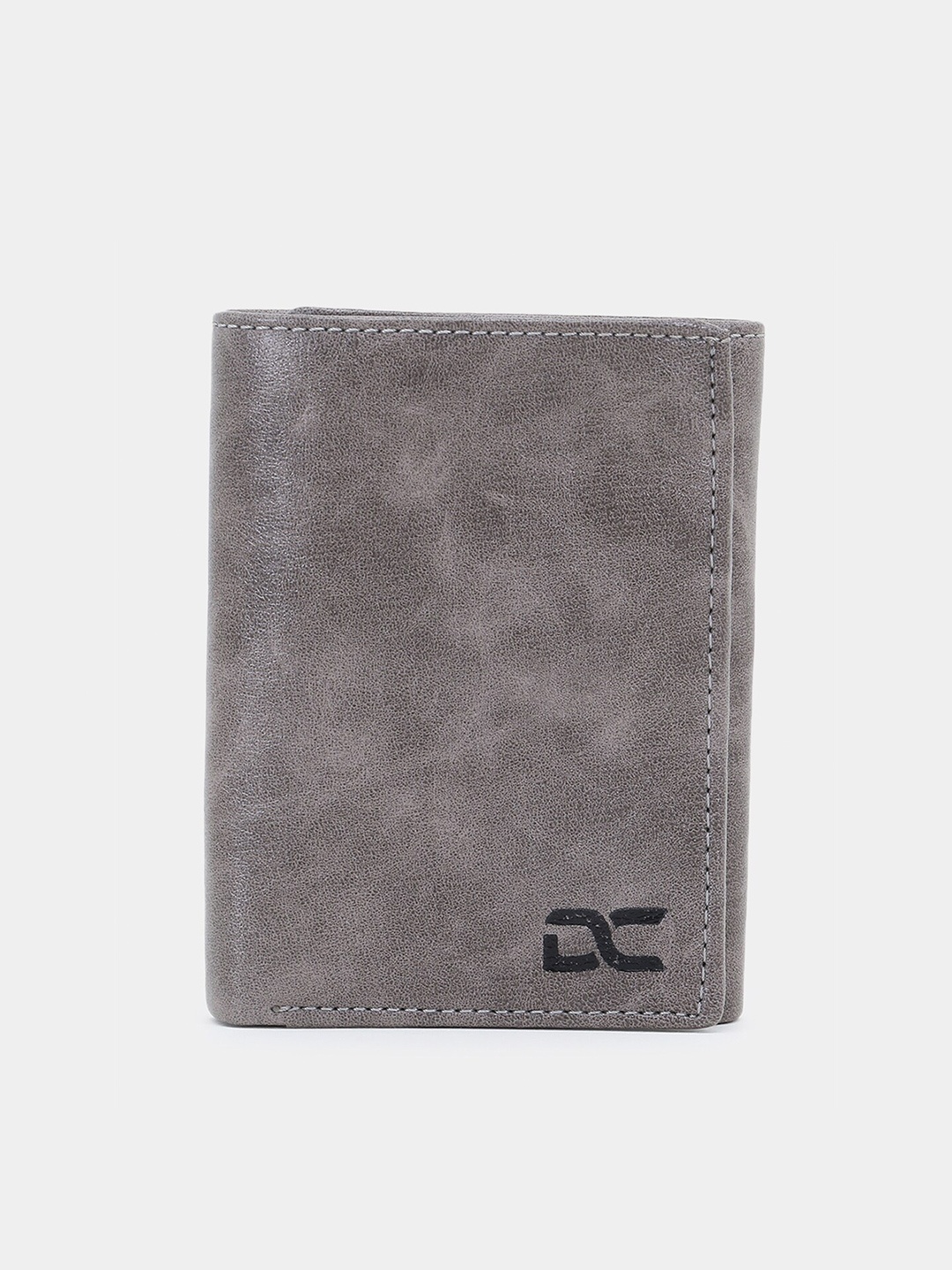 

Dezire Crafts Men Grey Textured Cut Work PU Three Fold Wallet