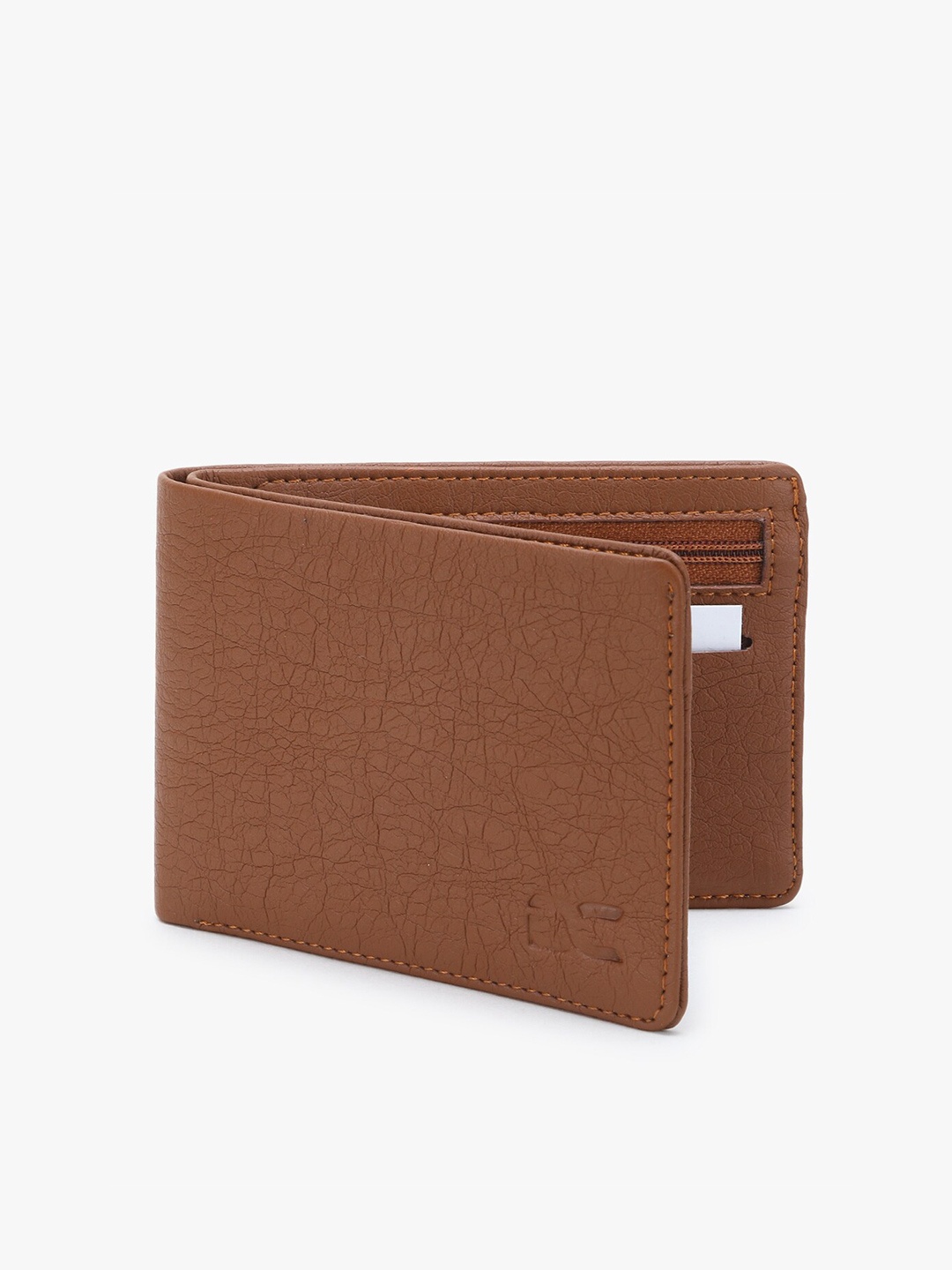 

Dezire Crafts Men Tan Textured Zip Detail Two Fold PU Wallet