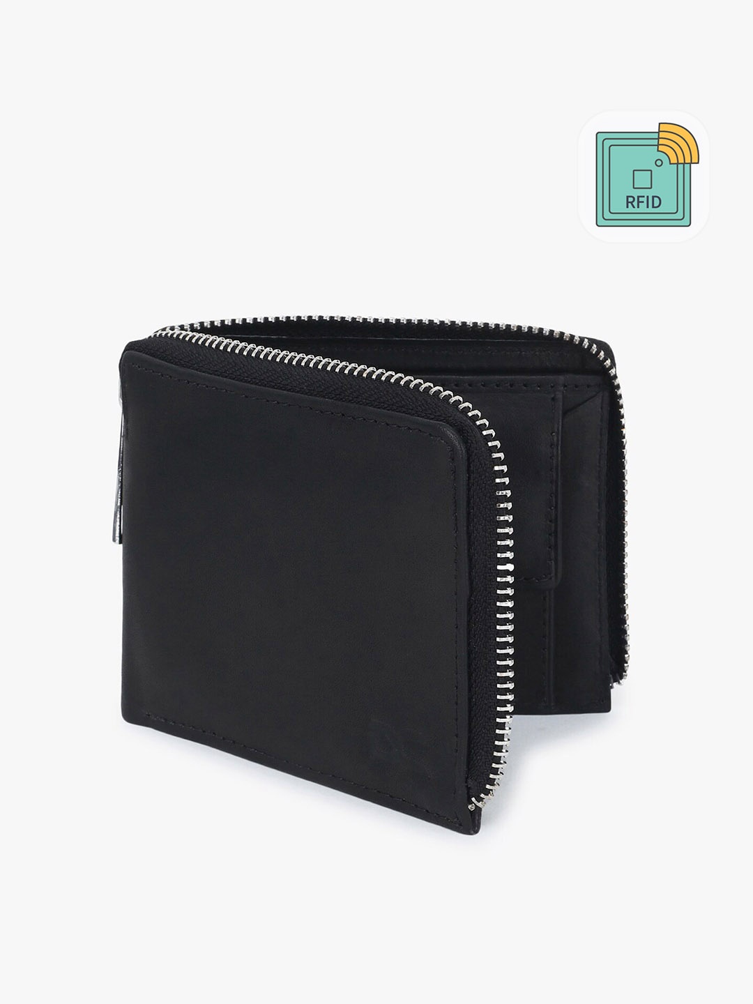 

Dezire Crafts Men Black Textured Bi-Fold Leather Zip Around Wallet