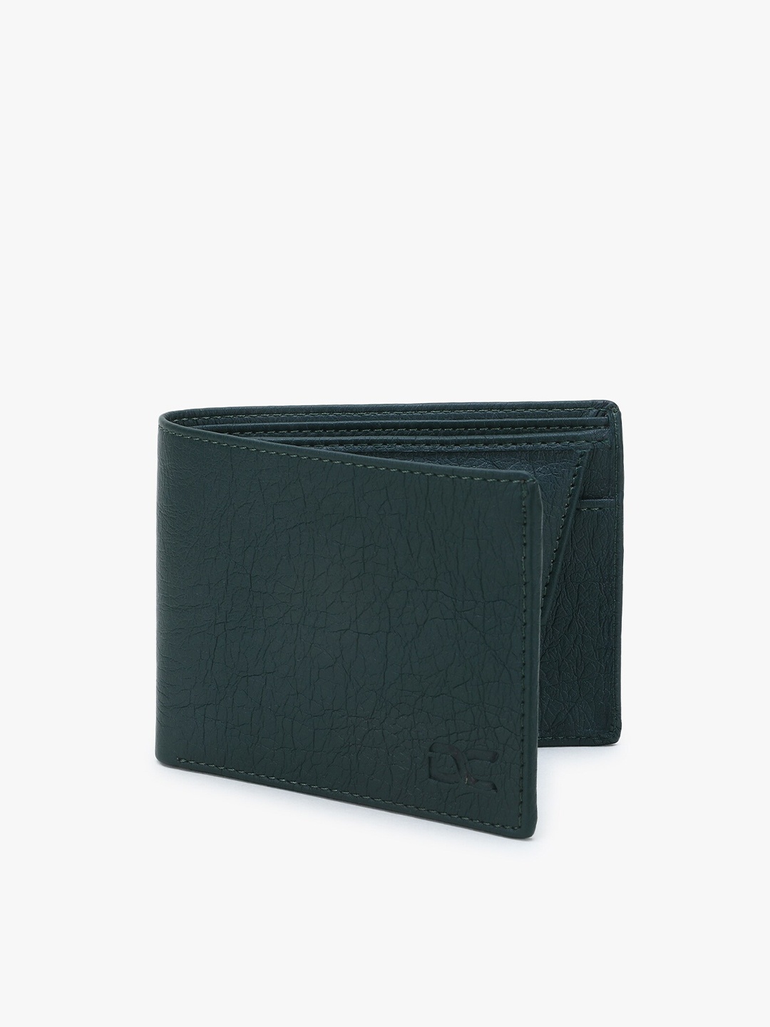 

Dezire Crafts Men Green Textured Cut Work PU Leather Two Fold Wallet