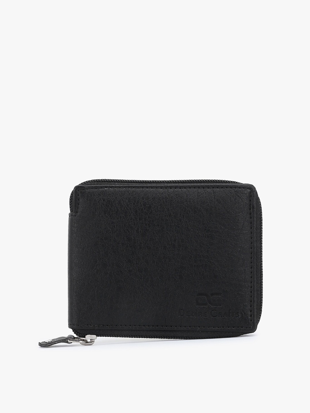 

Dezire Crafts Men Black Stylish Round Zip Textured PU Leather Wallets