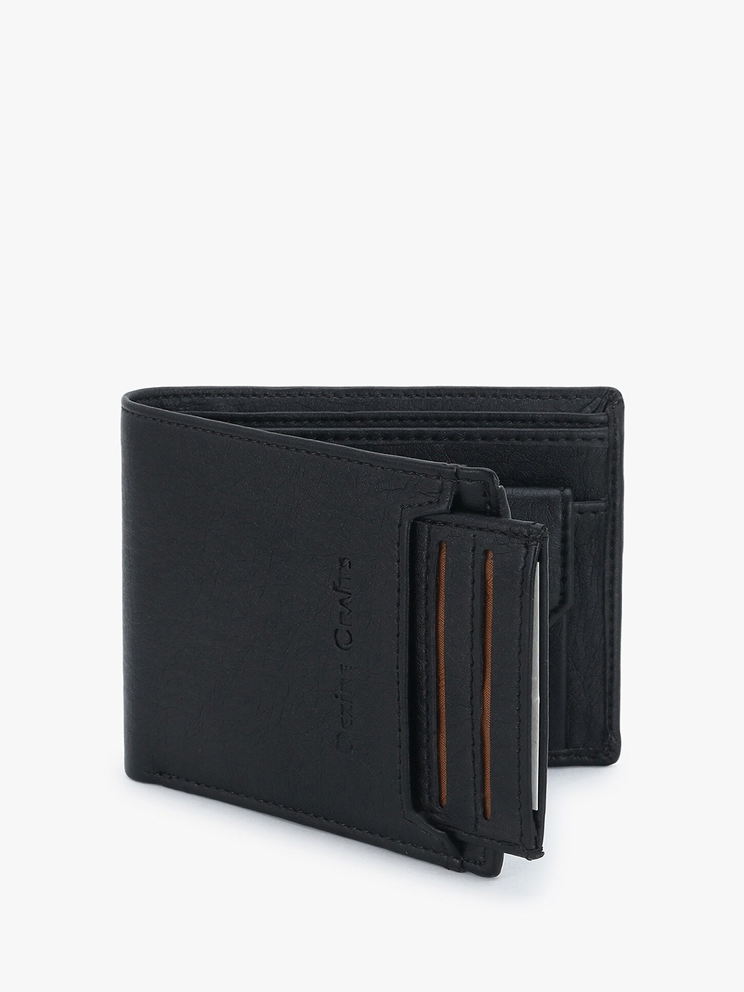 

Dezire Crafts Men Black Textured Cut Work PU Leather Two Fold Wallet