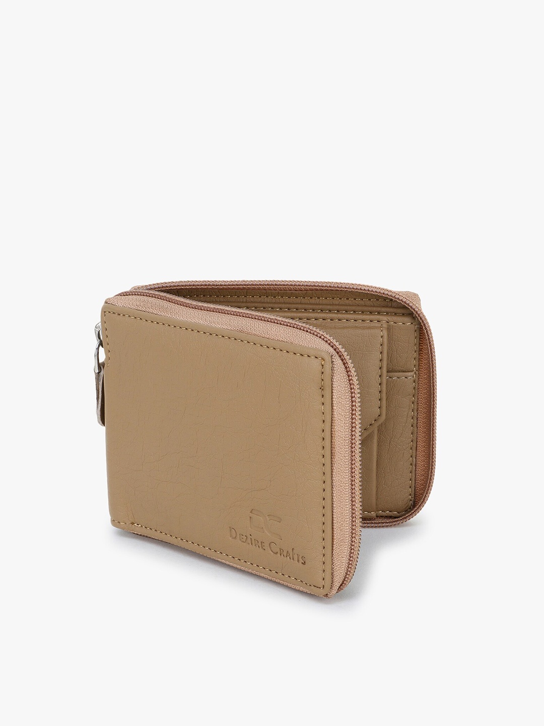 

Dezire Crafts Men Beige Textured Zip Detail PU Zip Around Wallet
