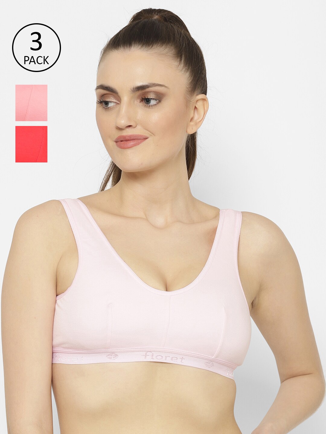 

Floret Women Pink & Peach Pack Of 3 Non Padded Non Wired All Day Comfort Bra