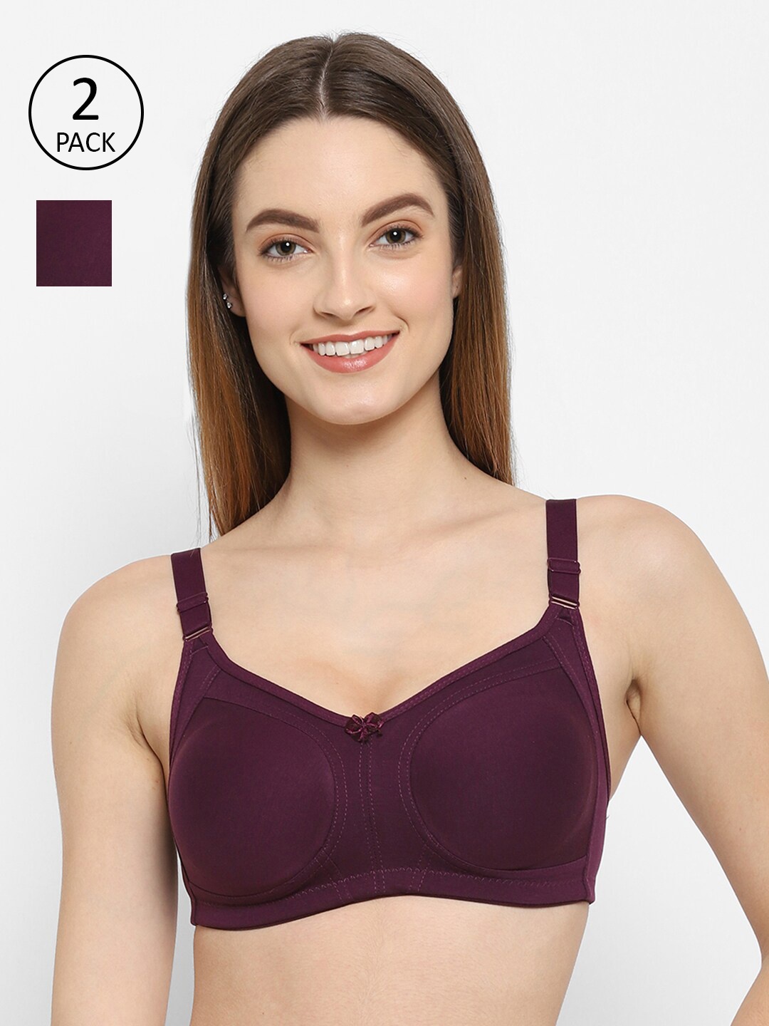 

Floret Pack of 2 Non Padded Non-Wired Cotton Full Coverage Everyday Bra With Moulded Cups, Burgundy