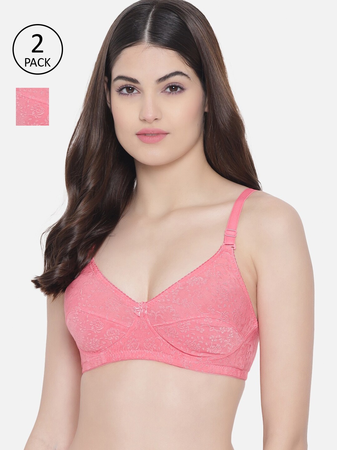 

Floret Pack OF 2 Rose Floral Self Design All Day Comfort Everyday Non Padded Bra