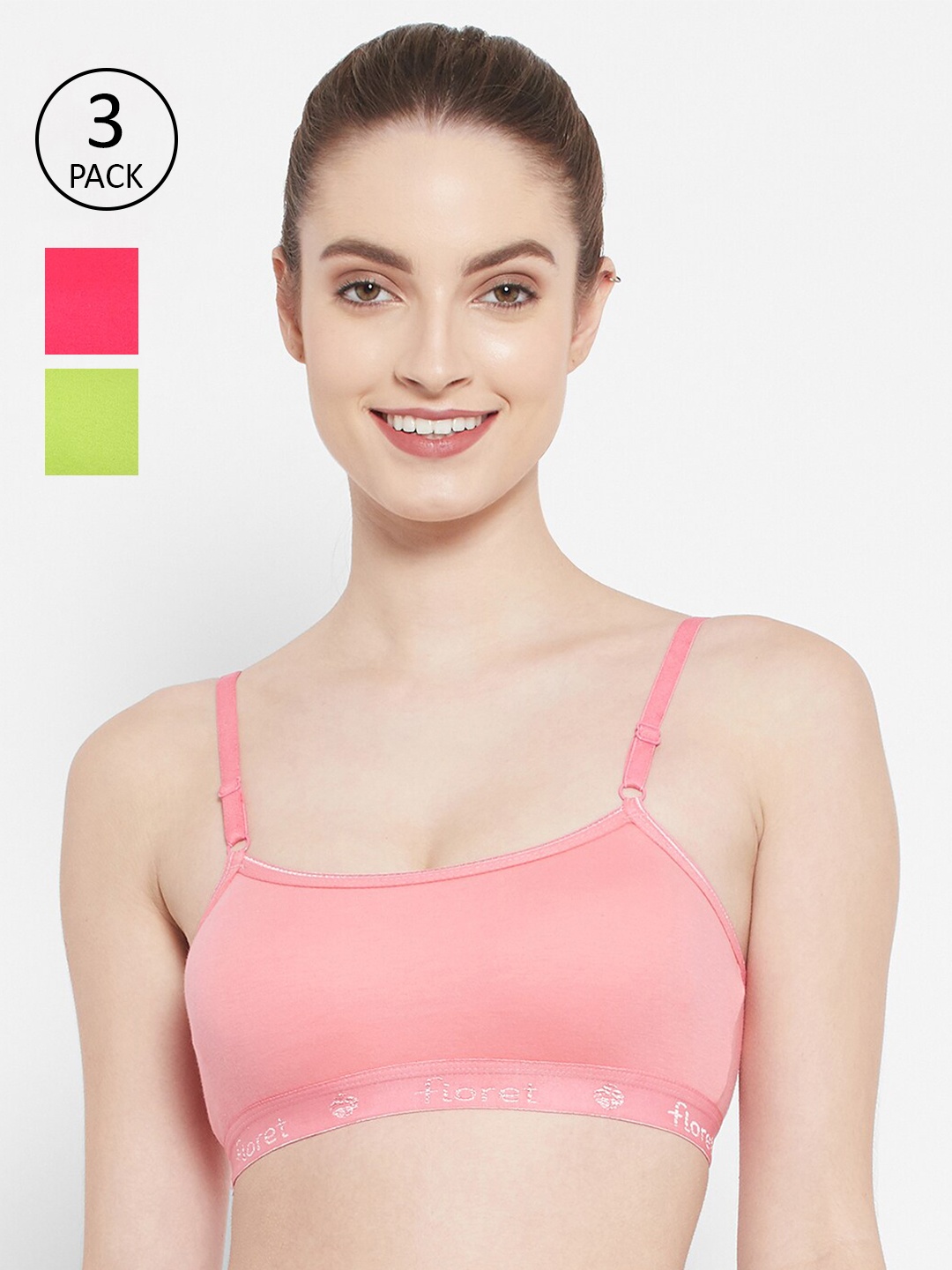 

Floret Set Of 3 Non Wired Non Padded Seamless Workout Bra, Rose