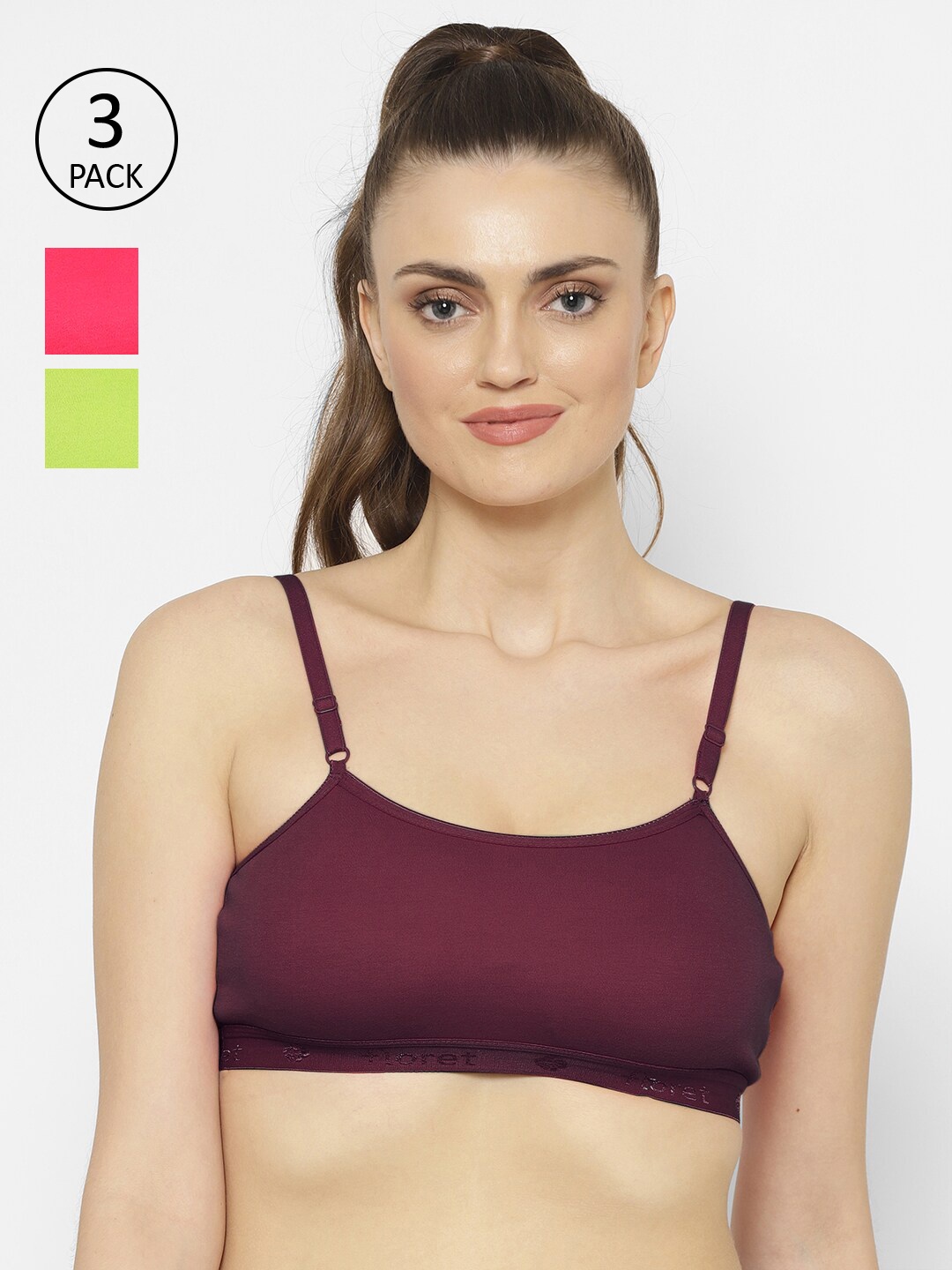 

Floret Set of 3 Magenta & Maroon Workout Bra