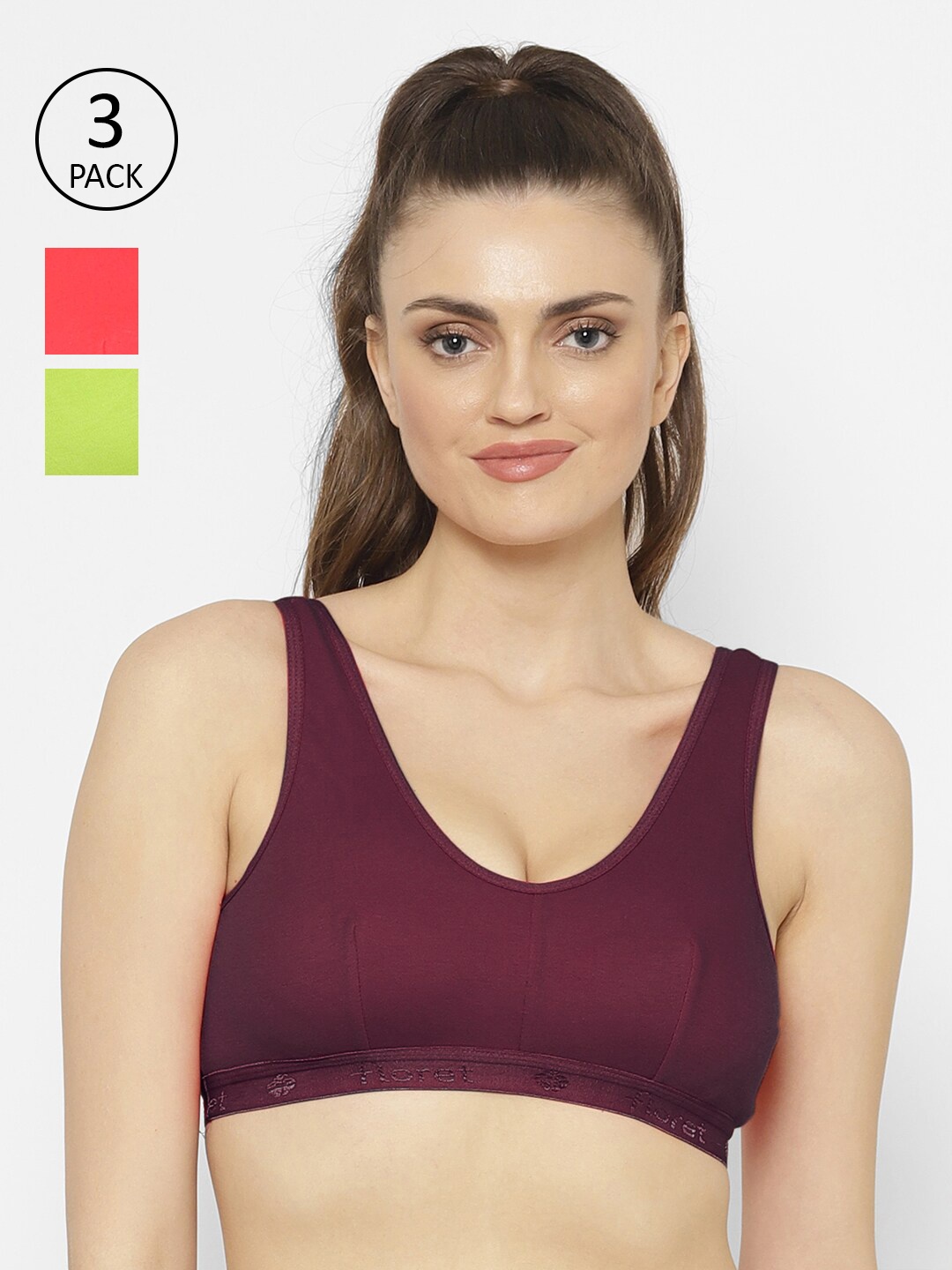 

Floret Set Of 3 Non Wired Non Padded Seamless Workout Bra, Rose