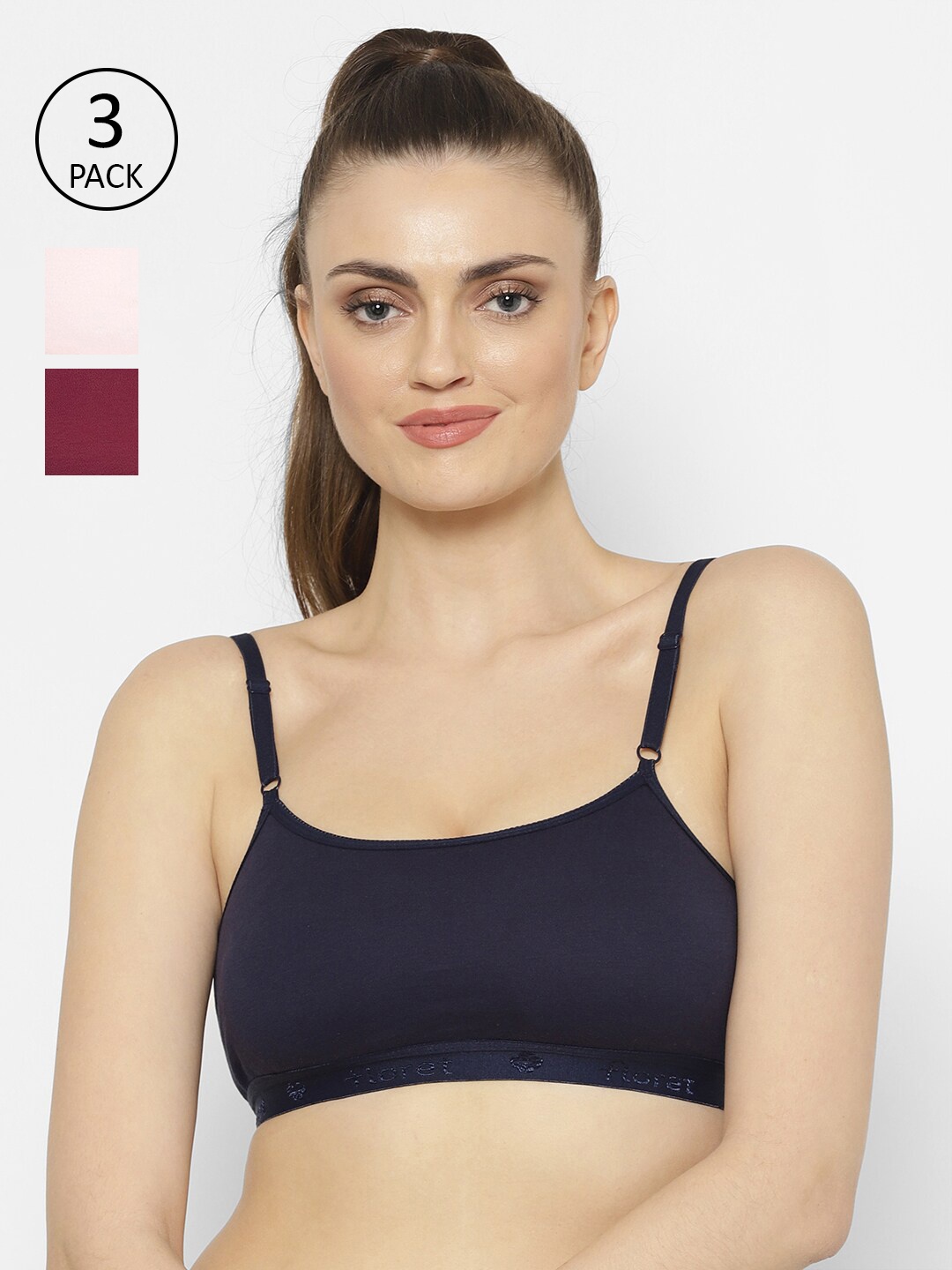 

Floret Navy Blue & Pink Pack Of 3 Non Padded Non Wired Bra