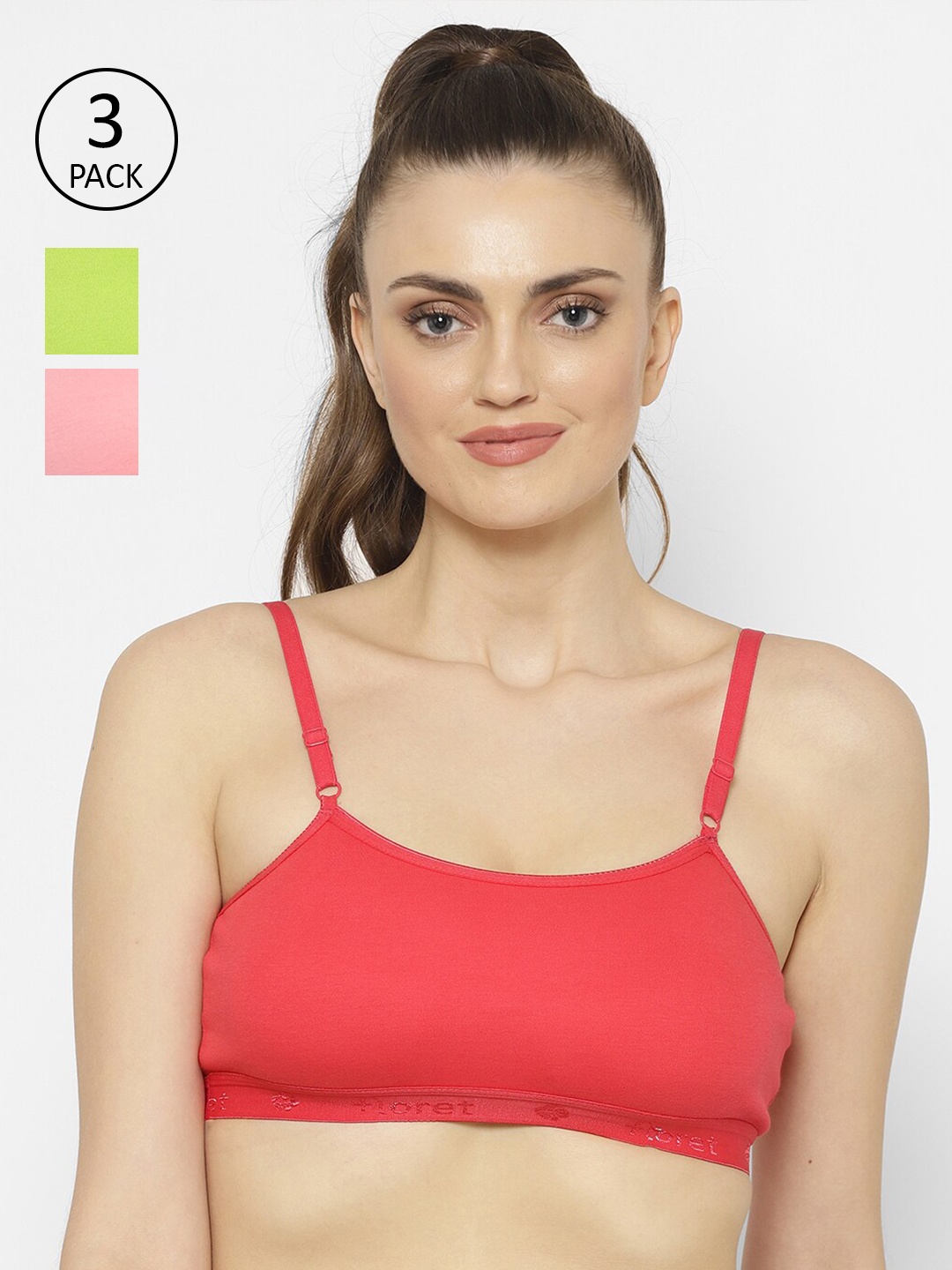 

Floret Women Rose & Green Solid Set of 3 Slip-on Super Support Bra